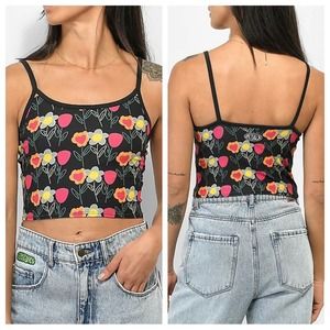 Petals and Peacocks Floral Crop Top Cami Size L Skater Emo Festival